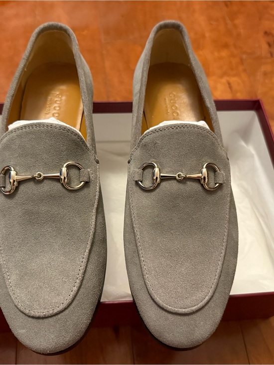Gucci Shoes - Women's Suede Bit-Detail Slip-On Loafers in Light Gray size 7 (EU37)